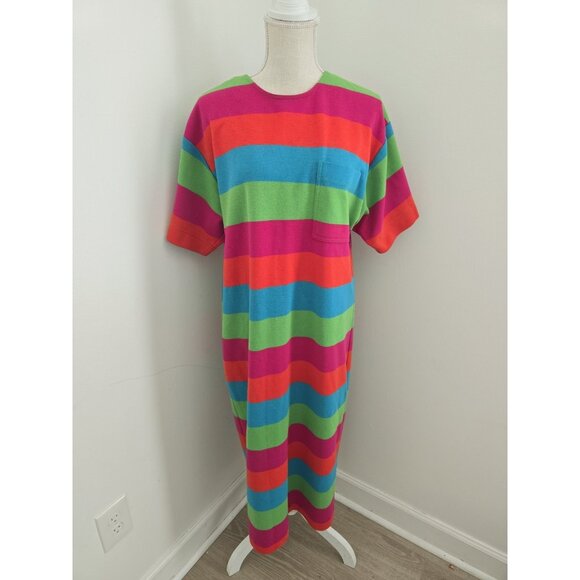 Sharon Young Dresses & Skirts - Sharon Young Rainbow Vintage Retro Striped Short Sleeves Maxi Midi Dress L Large